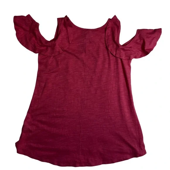 DG2 by Diane Gilman Pinkish Burgundy Cold Shoulder Top Shirt Size XS Ruffles NWT - Picture 4 of 9